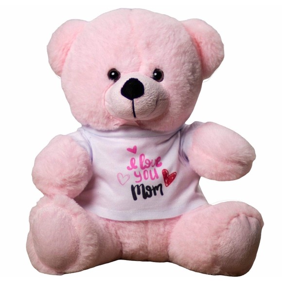 Teddy Bear Stuffed Animal I Love You Mom T-Shirt Plush Toy Gift For Mothers , 9" - Picture 1 of 5